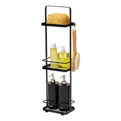 Image de Yamazaki 6635 Tower Support de Bain Mince à 3 Niveaux, Noir, Acier, Minimaliste, 18 x 12 67 c m