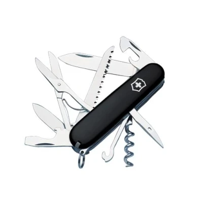 Image de Victorinox Huntsman Couteau de Poche Suisse, Léger, Multitool, 15 Fonctions, Grand Lame, Tire Bouchon, Ouvre Boite, Noir