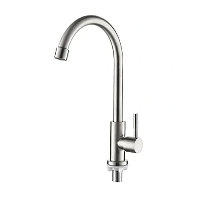 Image de Ibergrif M18703, Robinet de Cuisine à Eau Froide Simple, Pivotant 360, d&#039;Évier Levier Unique, Acier Inoxydable