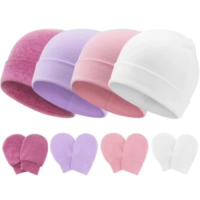 Image de DRESHOW Bonnets de Naissance et Moufles Protection Bébé Gants Bonnet Nouveau né Bambin Doux Mignon Tricoté Chapeau 0 6 Mois, Taille Unique