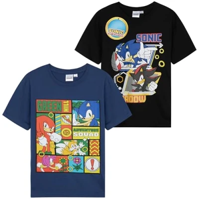 Image de SONIC THE HEDGEHOG Lot de 2 T Shirts à Manches Courtes Garçon Col Rond Knuckles Shadow Tee Shirt Enfant Cadeau Gamer (5 6 Ans, Multi, 2)
