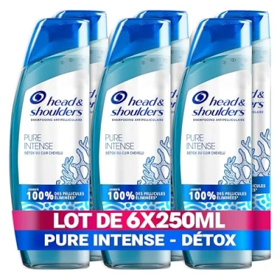 Image de Head &amp; Shoulders Pure Intense Détox Du Cuir Chevelu Shampooing Antipelliculaire 6x250 ml, Aux Minéraux Marins, Pour Gras, Jusqu’à 100 % des pellicules éliminées