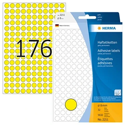 Image de Herma 2211 Étiquettes universelles diamètre 8 mm 5632 pièces Jaune