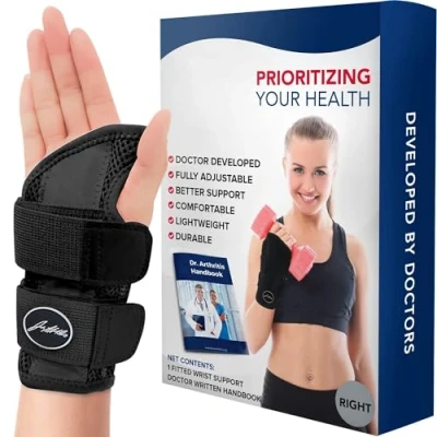Image de Dr. Arthritis Attelle Poignet [Droite], Conçue par des Médecins, Orthese Légère, Bandage de Force, Canal Carpien, Maintien Poignet, pour Hommes et Femmes [À l’Unité, Noir]