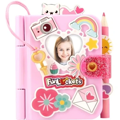 Image de FUNLOCKETS Carnet, mini Carnet ou journal verrouillable avec plus de 15 surprises cachées. rose.