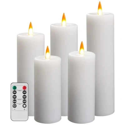 Image de Da by Lot de 5 bougies LED analogiques à piles avec fonction minuteur en cire véritable.