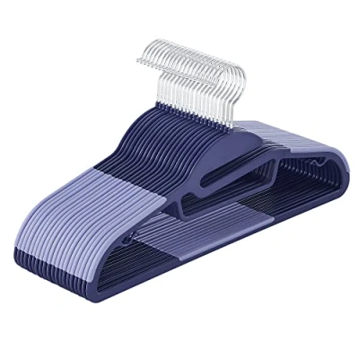 Image de SONGMICS Lot de 20, Cintre en Plastique, Ouverture Forme U, Antiglisse, Gain Place, Épaisseur 0,5 cm, Longueur 41,5 Crochet Pivotant 360, Bleu Foncé et Clair CRP041C02