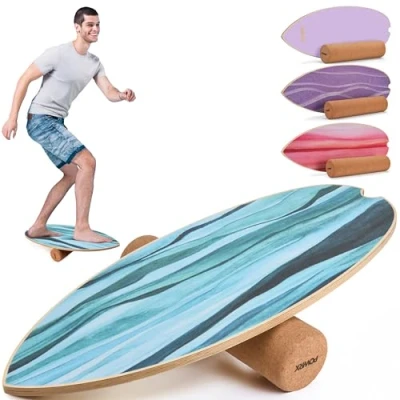Image de POWRX planche d&#039;équilibre de surf en bois/skateboard avec roulette, entraînement coordination pour surf, skateboard, sport, force
