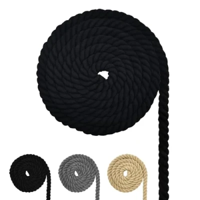 Image de Corde en coton pour macramé, différentes tailles, bricolage, cadeaux, noir, 10 mm (10 m)