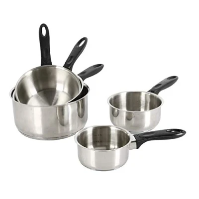 Image de Crealys 501534 Lot de 5 Casseroles Acier Inoxydable Ø12/14/16/18 et 20 cm Gamme ESSENTIAL Poignée Thermorésistante Tous Feux dont Induction
