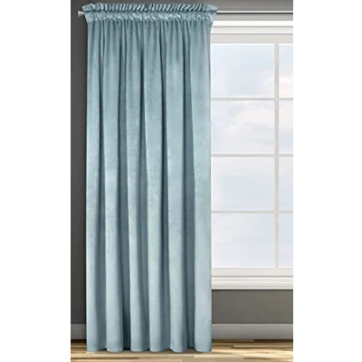 Image de Design91 Eurofirany Rosa Rideau en Velours Doux Uni Opaque avec Galon Fronceur 1 Unité, Moelleux, Panneau Drapé, Classique, Élégant, Salon, Chambre, 200 g/m², 135x300 cm, Vert Océan
