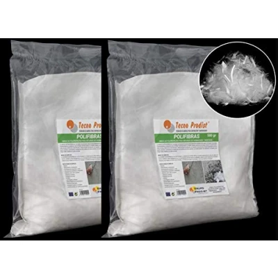 Image de Polyfibre by Tecno Prodist, fibres pour béton, mortier ou plâtre, polypropylène (PP) Renfort et résistance, évite la fissuration Rapide homogène dispersion du mélange (2 sacs 500 g x 12 mm)