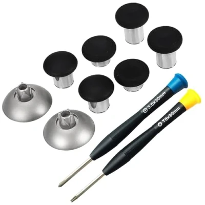 Image de MMOBIEL Joysticks analogiques magnétiques 8 en 1 métal avec prise main maximale compatible PS4, PS4 Slim, Pro Dualshock, Xbox One, One Elite, S Noir tournevis Torx T8
