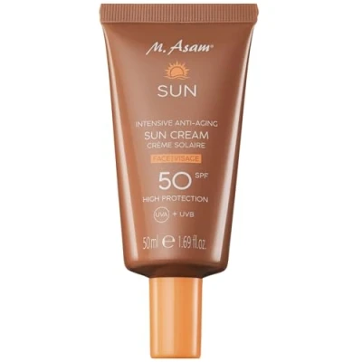 Image de M. Asam SUN Crème solaire anti âge intense pour le visage SPF 50 (50 ml) avec protection immédiate contre les rayons UVA &amp; UVB, prévient dommages cutanés dus au soleil