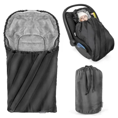 Image de ZAMBOO Chanceliere Cosy Bébé Hiver Nid d&#039;ange Bebe avec Intérieur Polaire Teddy Doux, Fentes pour Harnais, Groupe 0+, Sac de Rangement Inclus Noir