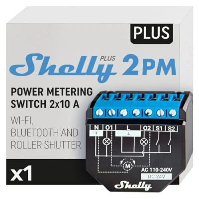 Image de Shelly Plus 2PM Interrupteur volet Roulant connecté, Compteur de consommation intégré, 2 Canaux 16A, Wi FI &amp; Bluetooth, Domotique, Alexa Google Home, App iOS Android