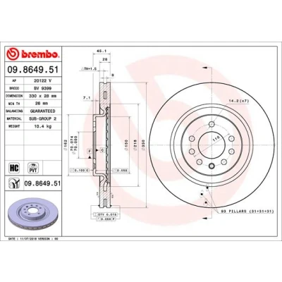 Image de BREMBO 09.8649.51 Disque de frein 330 28 7 ventilé l&#039;intérieur revêtu à haute teneur en carbone OPEL: Corsa E 3/5 portes, VAUXHALL: Mk4