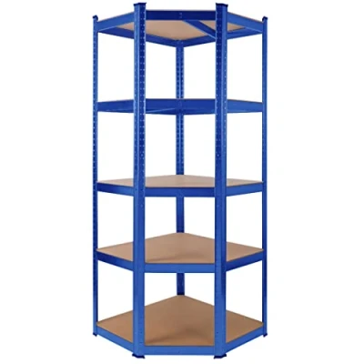Image de AREBOS Étagère d&#039;angle enfichable pour Charges Lourdes 875kg Montage Facile grâce au système d&#039;enfichage 180 x 70 cm 5 étagères en MDF jusqu&#039;à 175 kg par étagère Bleu