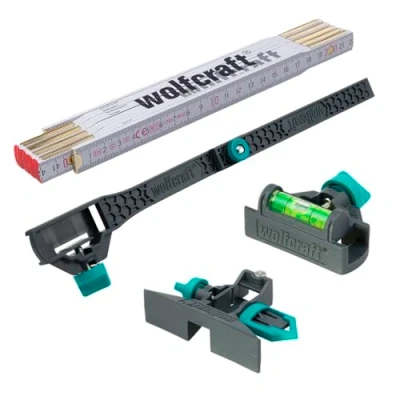 Image de wolfcraft 8623000 Set Personnaliser son mètre, 4 pcs Transforme le mètre en niveau ou accessoire de traçage et permet relever une dimension intérieure