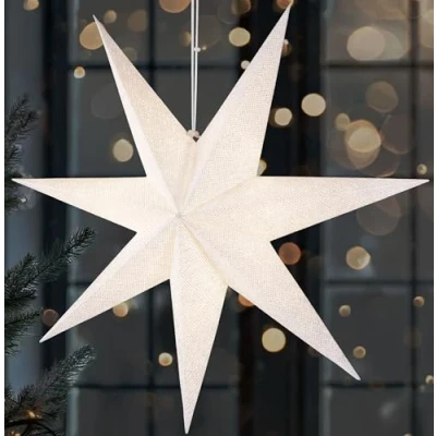 Image de BRUBAKER Étoile de Noël 60 cm pour Intérieur l&#039;Avent LED Suspendue 3D Lumineuse en Papier à Suspendre Décoration Fenêtre et Illuminable avec Pile Blanc