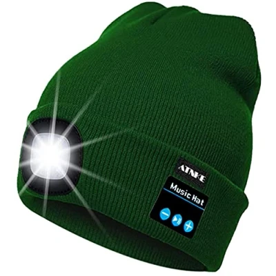 Image de ATNKE LED Bluetooth Bonnet Lumineux, Rechargeable USB Musical Running Chapeau Ultra Lumineux 4 Lampe Étanche Utilisation De La Lumière pour Ski Randonnée Camping/Vert