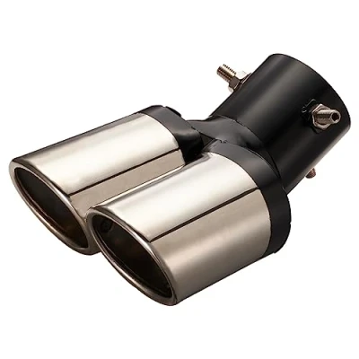 Image de Blueshyhall Embout d&#039;échappement double 60 mm, silencieux pour voiture, courbé, noir, ovale en acier inoxydable