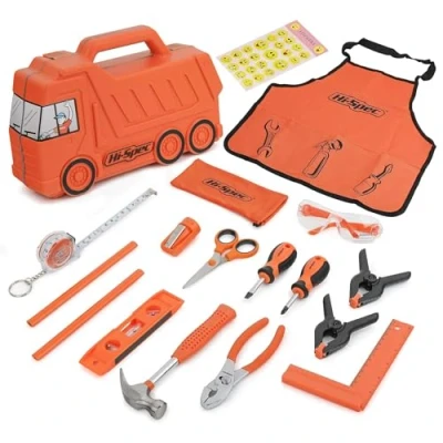 Image de Hi Spec Kit d&#039;Outils pour Enfants 17 pièces avec Malette Camion, Tablier, Lunettes de Protection Outils Miniatures Bricolage et Menuiserie