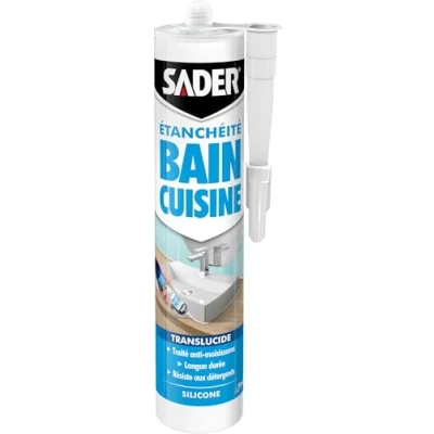 Image de Sader Cartouche Mastic Silicone Etanchéité Bain et Cuisine Translucide 310 ml
