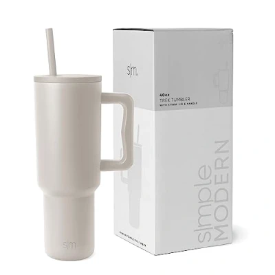 Image de Simple Modern Gobelet Thermique avec Poignée et Paille Bouteille d&#039;Eau Isolée en Acier Inoxydable Vaso de viaje para café helado Trek Collection 1180ml Almond Birch