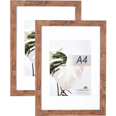 Image de Scholar Tree Lot de 2 cadres photo A4 marron pour montage mural avec passe partout 15 x 20 cm Cadre