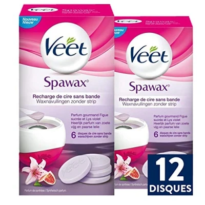Image de Veet Spawax Disques de Cire Jambes, Maillot, Aisselles, Bras Figue Sucrée et Lys Violet (24 Disques)
