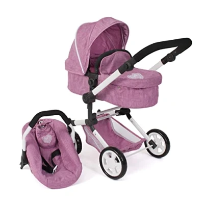 Image de Bayer Chic 2000 Poussette de poupée Linus, combinée 3 en 1 pour Enfants 4 à 8 Ans, Ensemble Landau poupée, Rose Jean