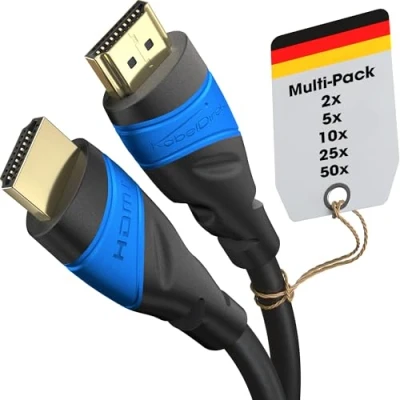 Image de KabelDirekt Câble HDMI 4K &amp; 8K 2x 3m Disponible en 0,15 22,5m Pour chaque appareil (4K@120Hz 8K@60Hz, High Speed avec Ethernet, Blu ray, PS5/Xbox Series/Switch, noir)
