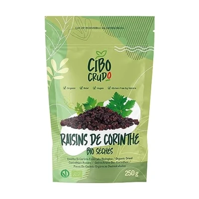 Image de Raisins Sec de Corinthe Bio 250g. Raisin Grec sans Sucre Ajouté. Boirs ou Zakynthian. Riche en Glucides Fibres Vitamines du Groupe B Potassium Magnésium et Fer pour Bonbons Gâteaux.