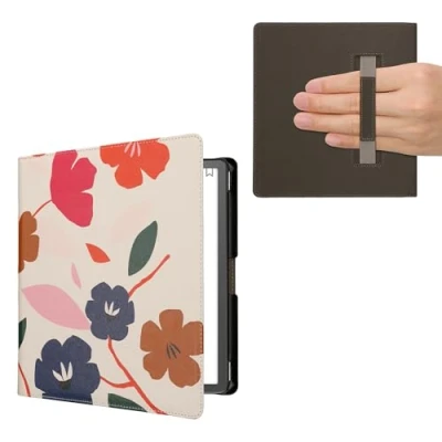 Image de kwmobile Étui Compatible avec Amazon Kindle Scribe Coque à Rabat magnétique Tablette eReader Similicuir Sangle Fuchsia Bleu foncé crème