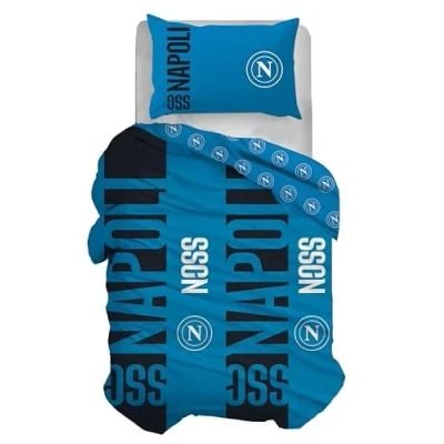 Image de hermet SSC Napoli Parure de lit Simple en Coton, Housse Couette, + taie d&#039;oreiller, 100% Produit Officiel, (ne Contient Pas Drap avec Coins)