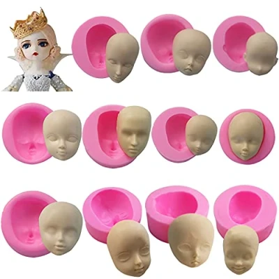 Image de WonDerfulC Lot de 11 moules en silicone forme tête poupée pour fabrication gâteaux, argile, bougies, savon