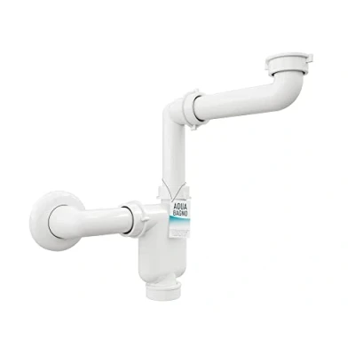 Image de Aqua Bagno Siphon de lavabo meuble peu encombrant plat Salle bain Flexible réglable G 1 1/4&#039;&#039; DN32 90.99.60.X Blanc