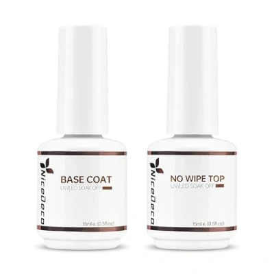 Image de Nicedeco 15ML Vernis Semi Permanent Base et Top Coat, Sans HEMA à Ongles Gel Polish Soak Off UV LED Brillant Longue Durée
