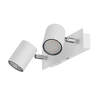 Image de ledscom.de Spot mural WAIKA, à deux flammes, avec interrupteur, blanc mat, incl. ampoules LED GU10 227lm chaud chacune