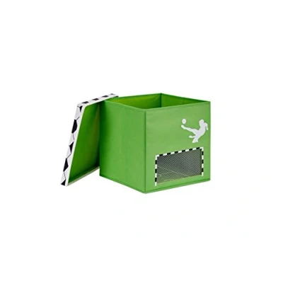 Image de Love IT Store Boîte de Rangement Football avec Couvercle Coffre à Jouets pour étagère Kallax en Tissu Parois et renforcés Vert Filet But 30 x cm