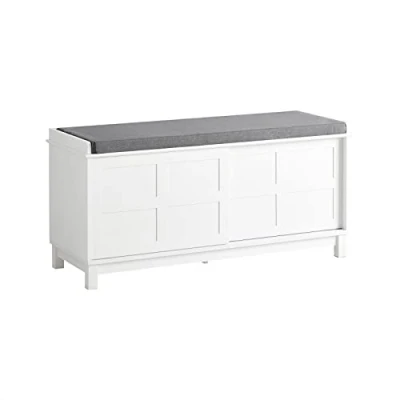 Image de SoBuy Banc de Rangement avec Coussin Rembourré Meuble Bas Entrée Commode à Chaussure Banquette Confortable 2 Porte Coulissantes 114x40x53 cm, FSR86 W