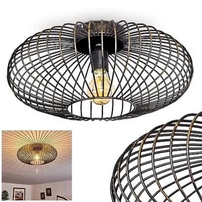 Image de hofstein Plafonnier Wemude en métal noir &amp; doré, aspect vieilli, abat jour rétro moderne créant un jeu de lumière au plafond, pour 1 ampoule E27, ampoule(s) non incluse(s)