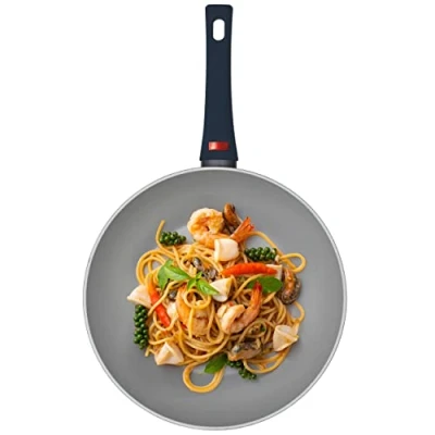 Image de Progress BW10832EU7 Wok Sautuese Poêle Antiadhésive 28cm, Tous Feux Dont Induction, L’indicateur de poignée devient rouge lorsque la température optimale est atteinte, Thermo Handle, Gris/Bleu Foncé