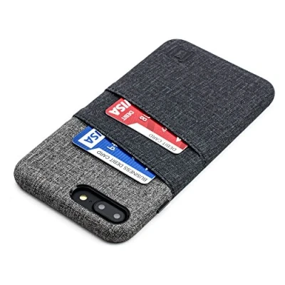 Image de Dockem Luxe Etui Portefeuille pour iPhone 8 Plus et 7 Plus: Étui Mince Simple avec Cuir Synthétique UltraGrip Canvas Style: Slim Cover 2 Fentes Cartes Porte [Noir Gris]