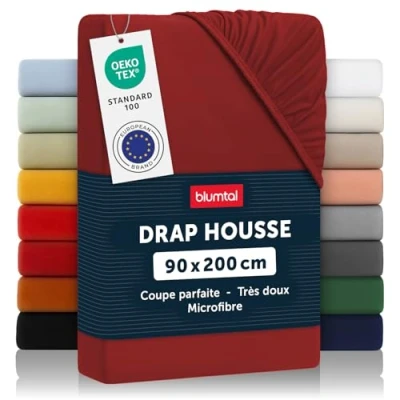 Image de Blumtal Basics Drap Housse 90 x 200 30cm 30cm, Microfibre De Haute Qualité Doux, Résistant, Anti Plis Certifié Oeko Tex Aurora Rouge