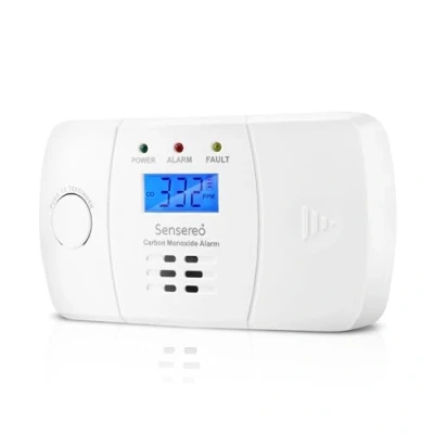 Image de Sensereo détecteur de monoxyde carbone, durée vie 10 ans avec piles AA remplaçables incluses, alarme carbone pour la maison écran LCD et indicateur LED, CO,