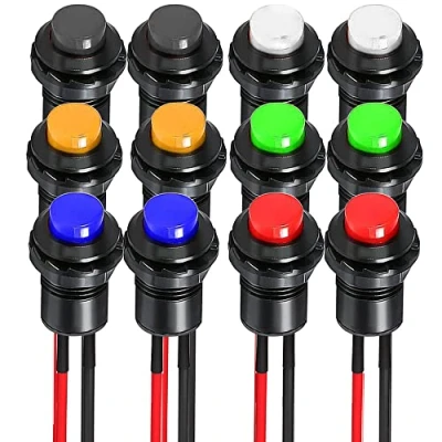 Image de Gebildet 12pcs 12mm Précâblé Autobloquant Commutateur a Bouton Poussoir SPST ON OFF AC 250V/1.5A 125V/3A,Mini Interrupteur à Bascule Rond,pour Lampe de Table,Appareils Électroménagers