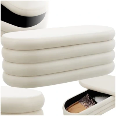 Image de TecTake® Banc de Rangement Bout lit Coffre Velours Entree Pouf Chambre Dressing Adulte Repose Pied Tabouret Coiffeuse Meuble Salon Maison Cosy a Jouet Enfant