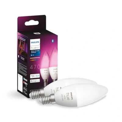 Image de Philips Hue White &amp; Color Ambiance, ampoule LED connectée E14, compatible Bluetooth, pack de 2, fonctionne avec Alexa, Google Assistant et Apple Homekit